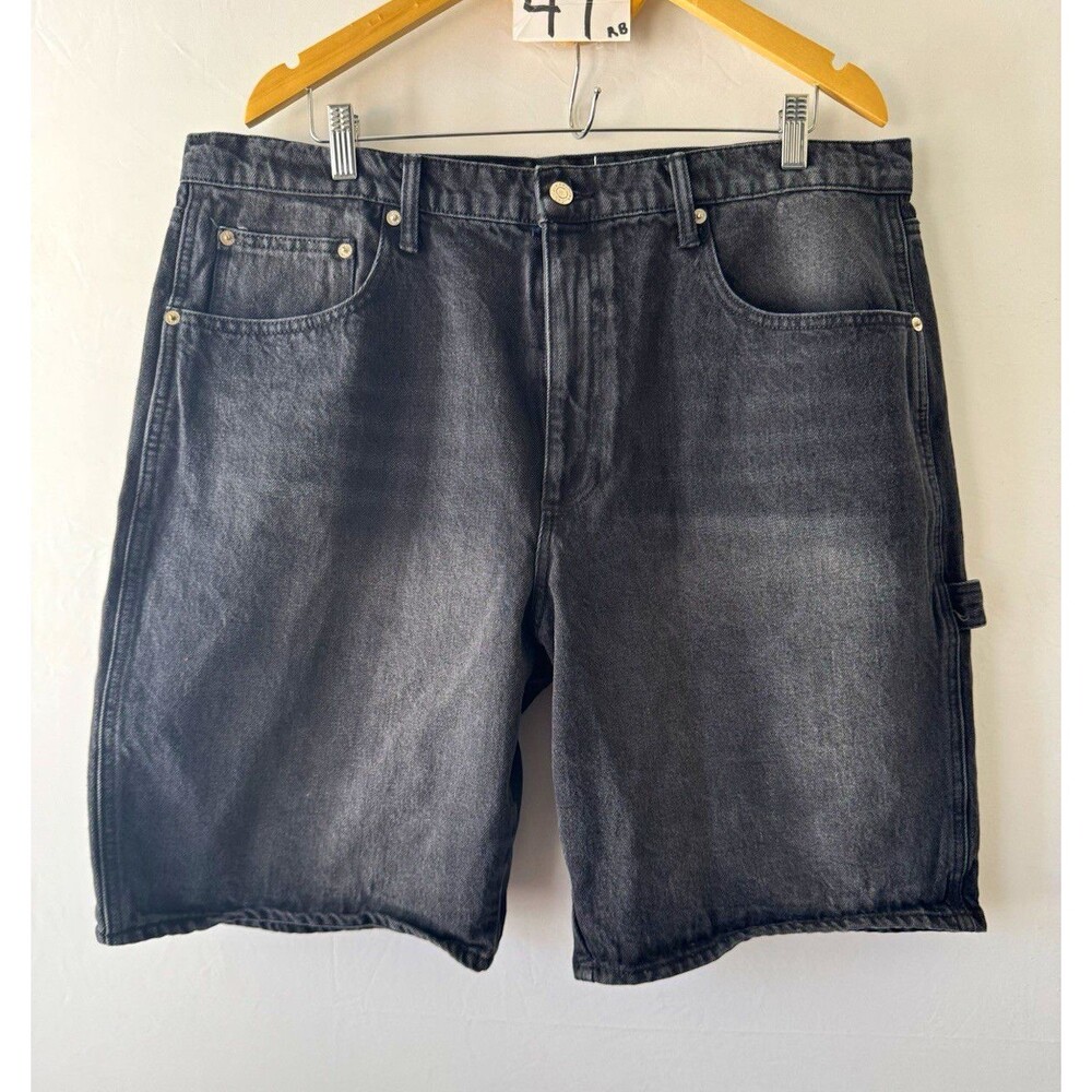 Arizona Jean Co. Denim Shorts Mens Black Dark Wash Baggy 5-Pocket Button Logo